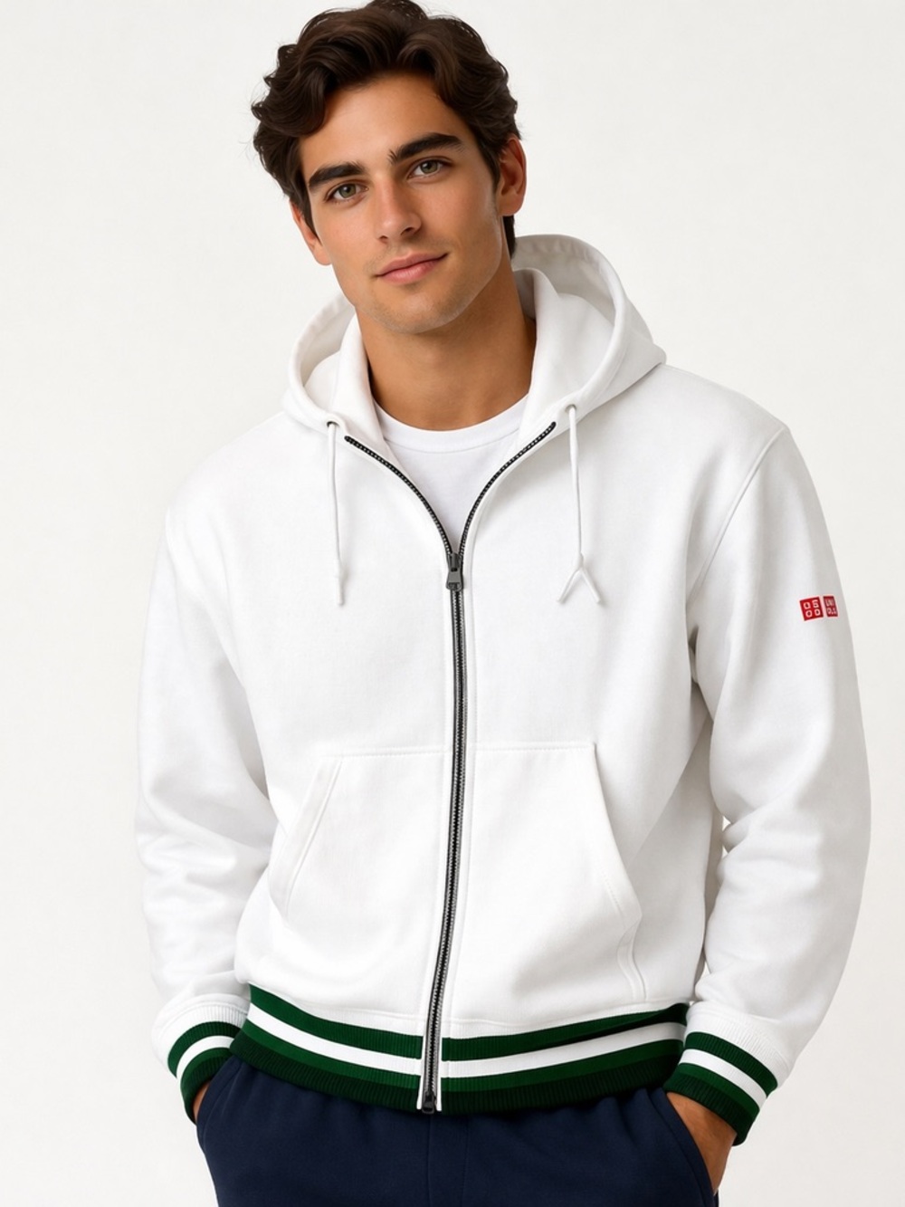 Roger Federer Uniqlo White Full Zip JW Anderson Hoodie Size XS Tennis Wimbledon